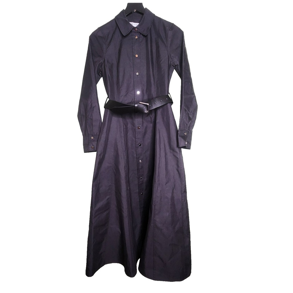 Zara Midi Shirt Dress Black Long Sleeve Belted Classic Office Preppy Small